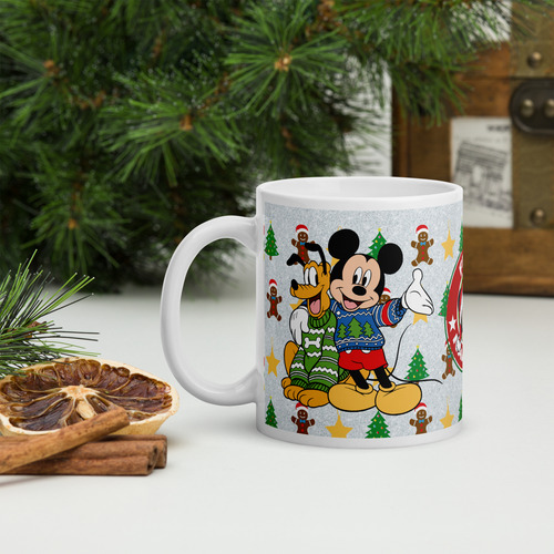 Taza Mouse Pad Y Posavaso Mickey Y Pluto Feliz Navidad Md4