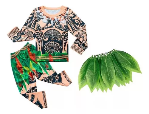 Conjunto de fantasia e roupa de cosplay moana maui, 3 peças, conjunto com  camiseta e calça, para combinar com a família, dia das bruxas, meninos