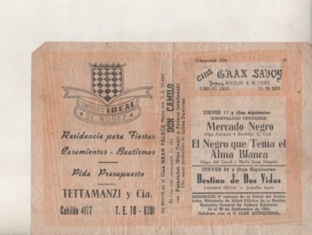 Antiguo Programa Cine * Gran Savoy  * Año 1953 Cabildo 2829 