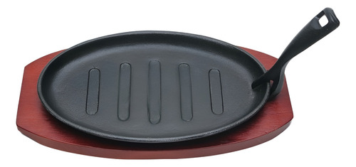 12 Platos Sartén Hierro Fundido Con Base De Madera Vencort Color Negro Sartén hierro fundido vencort