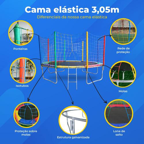 Cama Elástica De 3,05m - Premium Locação Igreja Eventos Lona de salto Preto Proteção de molas Colorido