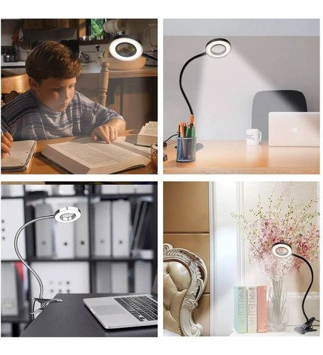 Lámpara De Escritorio De Lectura Usb Con Clip Color de la estructura Negro