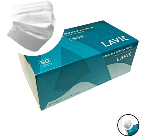 Máscara Cirúrgica Tripla Com Elástico E Clip Nasal - Lavie