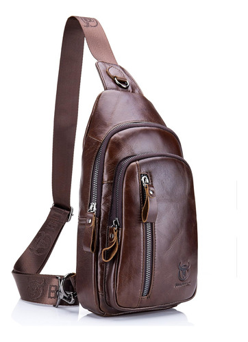 Sling Bag, Leather Chest Bag Crossbody Shoulder Business Backpack Outdoor Coffee