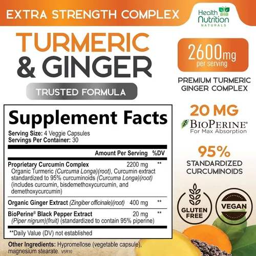 Curcumina De Cúrcuma Con Bioperina Y Jengibre 2600 Mg 95% Cu
