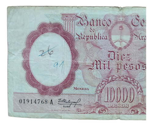 Antiguo Billete 10000 Pesos Moneda Nacional Bott 2186 1961