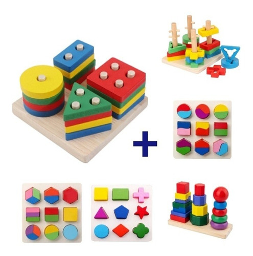 Juego De Madera Encaje Y Motricidad Fina Torre Pack 6 Juego 