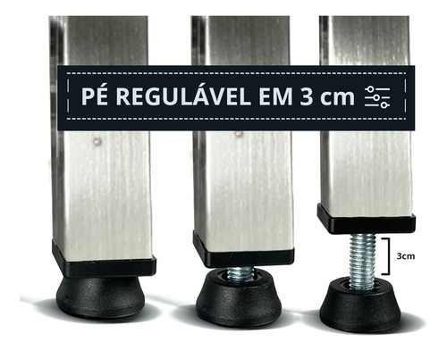 Mesa Em Aço Inox De 1,90x70 Com 2 Prateleiras De Apoio Lisa