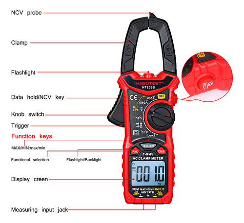 Pinza Amperimétrica Digital Habotest Ac/dc For Medir Ac/dc