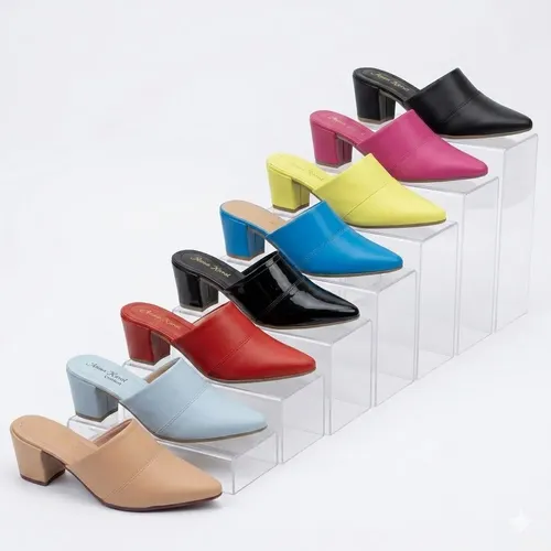 Scarpin Mule Couro Legítimo Salto Alto Grosso Luxo Bico Fino