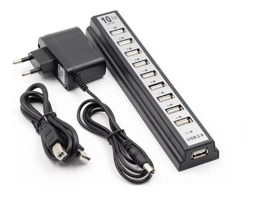 Hub Usb 10 Puertos Bocas 2.0 Activo Con Transformador 2a