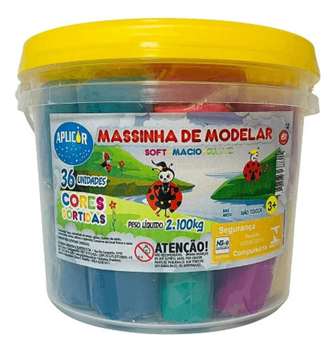 Massinha Modelar Balde 2,1kg C/ 36 Unid. Soft Macia 12 Cores