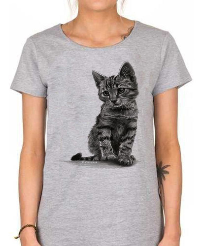 Remera De Mujer Gato Dibujo Realista Arte