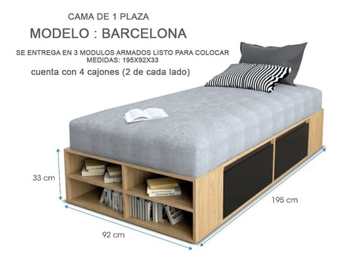 Cama Con Cajones De 1 Plaza Melamina Dormitorio Juvenil