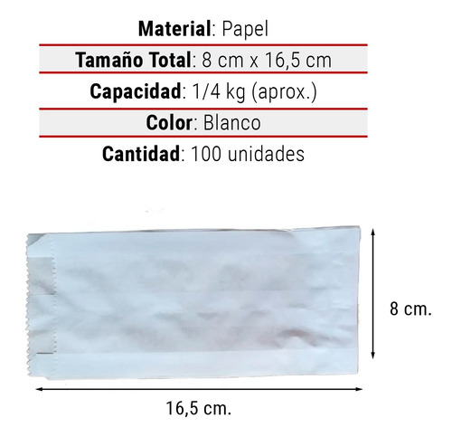 Imagen 5 de 10 de Bolsa Kraft Blanco Bolsas Saco Papel 1/4 Kg 100 Unidades