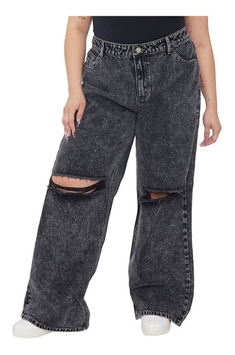 Jeans Mujer Noventero Straight Gray Acid Wash Corona