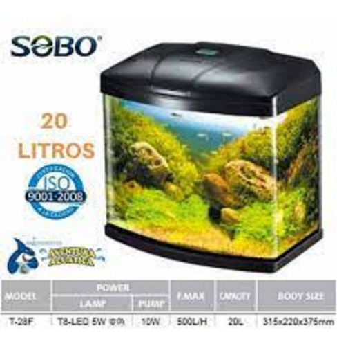 Acuario Vidrio Curvo Lujo 20 Litros Pez Sobo T28f Completo