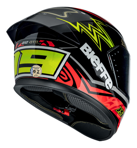 Capacete Bieffe B-12 Qtr Preto Vermelho Com Viseira Colorida Cor Preto/vermelho Tamanho Do Capacete 62