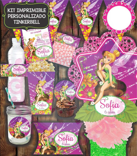 Kit Imprimible Fiesta Niña Campanita Bolo Piñata Invitación