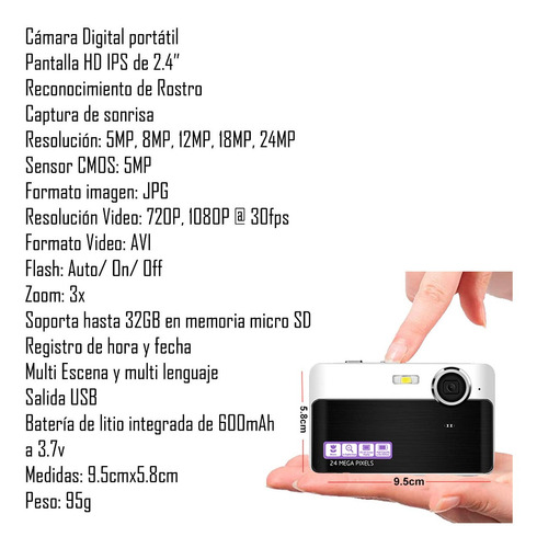 Camara Digital Vak Af 24mp Video 1080p Pantalla Ips 32gb
