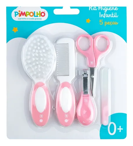 Kit Higiene Unha Infantil Bebê 5 Peças Pente Escova Cabelo Pimpolho Cor Rosa