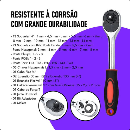 Conjunto De Soquetes De Aço Crv Com Chave Allen Com Catraca