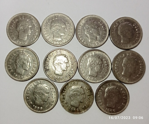 11 Monedas Colombia De 10 Centavos De 1969