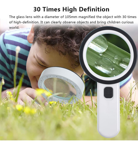 Lupa Con Luz, Lupa Grande De Mano 30x Con 12 Led Iluminada
