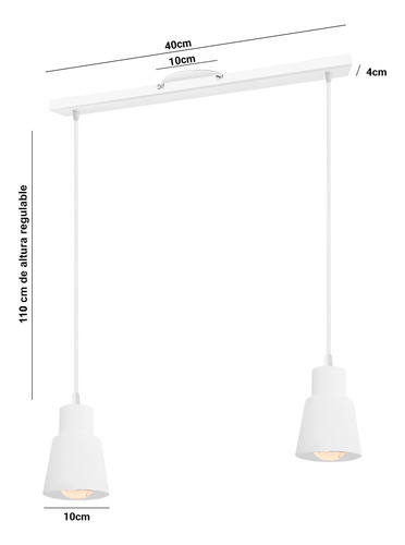 Lampara Colgante 2 Luces Led E27 Living Comedor Blanco