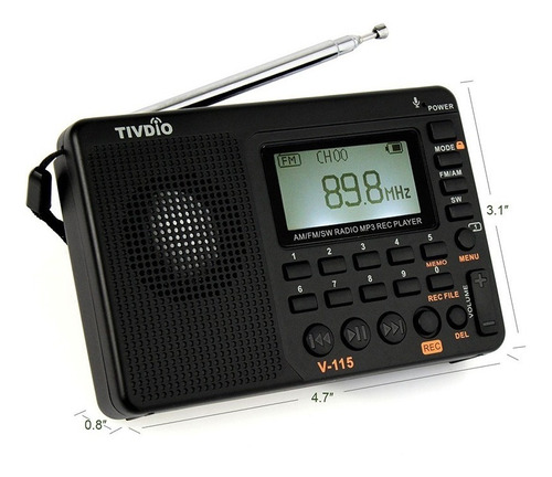 Rádio Tivdio V-115 Am/fm/sw Mp3 Player Display Lcd C/bateria