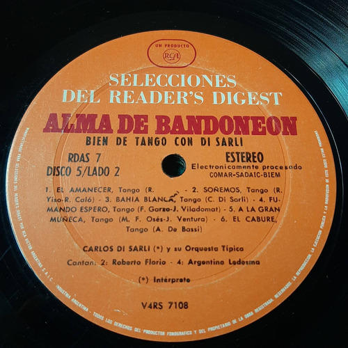 Sin Tapa Disco Alma De Bandoneon 5 Di Sarli Fresedo T0