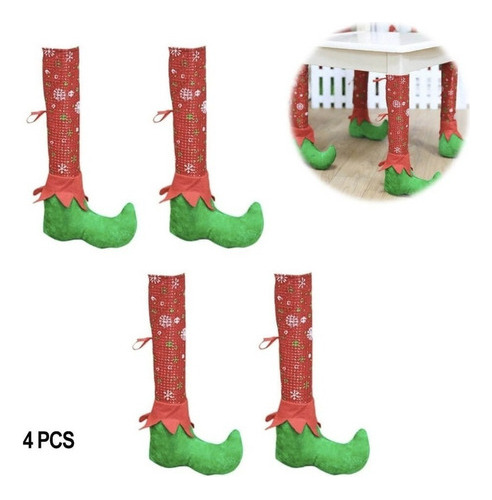 Protector Cubre Patas Sillas Mallas Duende Decorado Navideño