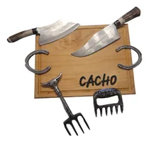 Comprar Kit Parrillero Asado Tabla Madera 40cm Hacha Cuchilla Garra