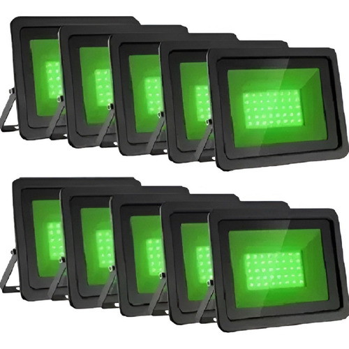 Kit 10 Refletor Led 400w Holofote Verde Bivolt A Prova D'águ