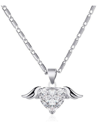 Collar De Ala De Corazón Para Mujer, Cadena De Ace Silver