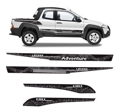 Kit Faixa Fiat Strada Adventure Locker 2008/ Adesivo Lateral Cor Preto