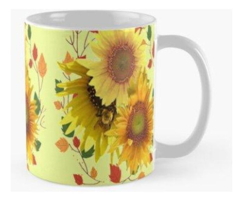 Taza X4 Girasoles Y Hojas De Otoño, Flor De Babero De Giraso