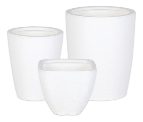 Kit 3 Vaso Polietileno Variados Planta Decoração Jardim Cd40 Cor Branco