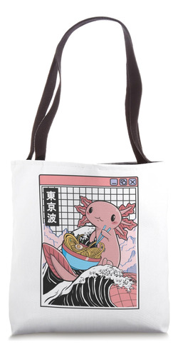 Axolotl Comiendo Ramen Kanagawa Wave Kawaii Anime Vaporwave 