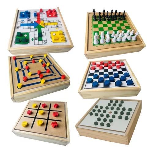 Jogos De Tabuleiro 6x1 Xadrez Damas Ludo Trilha Velha Resta1 - Futura  Brinquedos Educativos