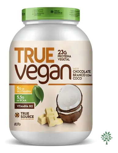 Suplemento em pó True Whey Vegan 837g Proteína Isolada Vegetal Vegana True Source Pote 837g Sabor Chocolate Branco com coco