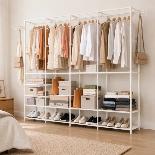 Arara Organizadora 4 Colunas Closet Cabideiro 10 Prateleiras - Branco