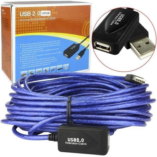 Cabo Extensor Usb 2.0 15m Metros Amplificado Repetidor Ativo Cor Azul