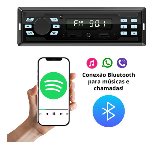 Radio Para Carro Automotivo Potente Controle Bluetooth Usb