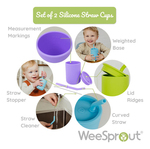 Vasitos De Silicona Weesprout Con Pajitas Y Tapas, Opciones