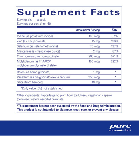 Suplemento Pure Encapsulations Trace Minerals 60 Cápsulas