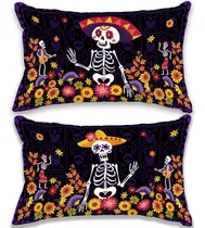 Comprar Par Fundas Cojin Dia De Muertos Cubiertas Calaveritas Forros
