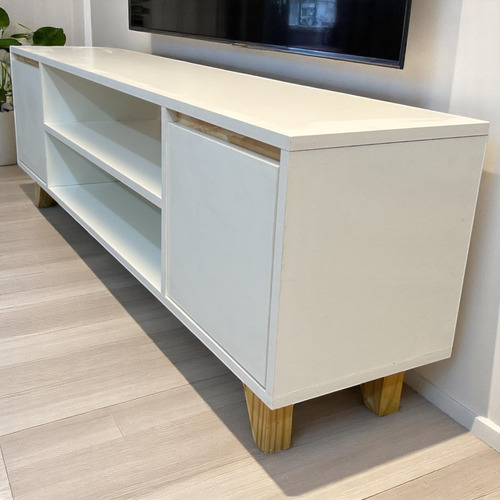 Mesa Rack Tv Escandinava Nordica Led Armada - Mania Muebles Blanco Y Pino