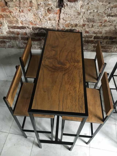 Imagen 7 de 8 de Taburete Barra Bar Hierro Madera C/respaldo 35x35 Cerveceria