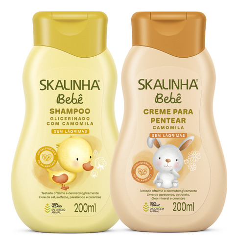 Kit Shampoo Camomila E Creme Pentear Bebê Vegano Skalinha
